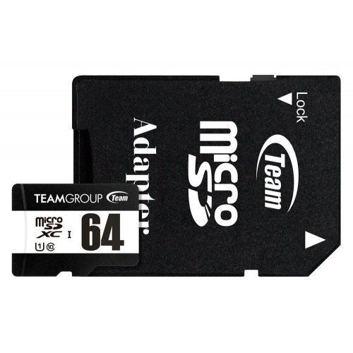 Карта памяти Team microSDXC Black 64GB Class 10 UHS-I U1 (з адаптером) (TUSDX64GCL10U03) купить в Украине | Telemart фото