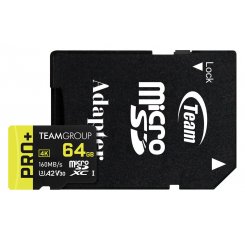 Карта пам'яті Team microSDXC Pro+ 64GB Class 10 UHS-I U3 V30 A2 (з адаптером) (TPPMSDX64GIA2V3003)