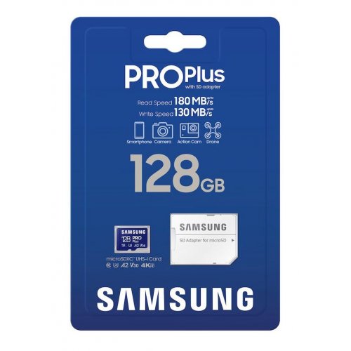 Карта памяти Samsung microSDXC Pro Plus 128GB Class 10 UHS-I U3 A2 V30 (з адаптером) (MB-MD128SA/EU) купить в Украине | Telemart фото