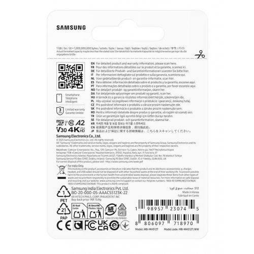 Карта памяти Samsung microSDXC T9 512GB Class 10 UHS-I U3 V30 A2 (MB-MH512T/WW) купить в Украине | Telemart фото