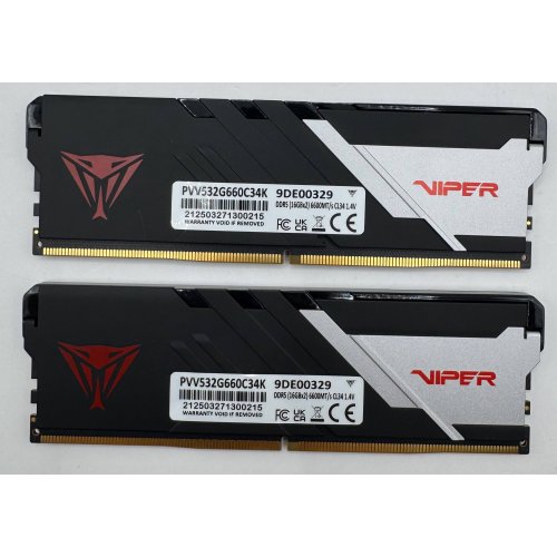 Озу Patriot DDR5 32GB (2x16GB) 6600Mhz Viper Venom (PVV532G660C34K) (Восстановлено продавцом, 904550) купить в Украине | Telemart фото