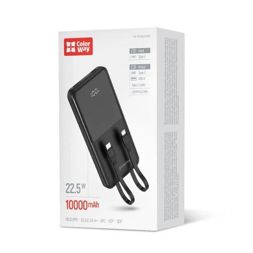 Powerbank ColorWay DigiPower 10000mAh 22.5W (CW-PB100LP01BK) Black купити в Україні | Telemart фото