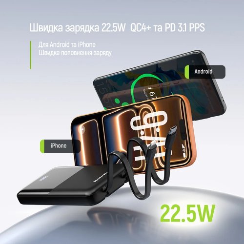 Powerbank ColorWay DigiPower 10000mAh 22.5W (CW-PB100LP01BK) Black купити в Україні | Telemart фото