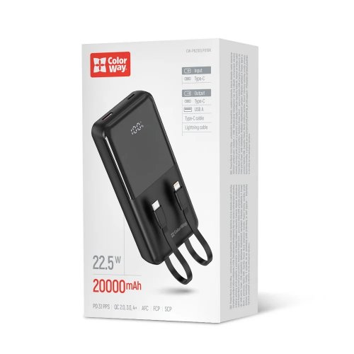 Powerbank ColorWay DigiPower 20000mAh 22.5W (CW-PB200LP01BK) Black купити в Україні | Telemart фото