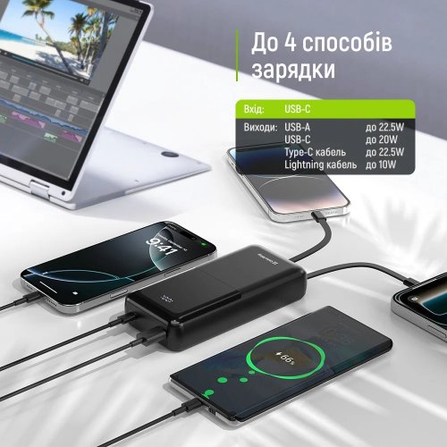 Powerbank ColorWay DigiPower 20000mAh 22.5W (CW-PB200LP01BK) Black купити в Україні | Telemart фото
