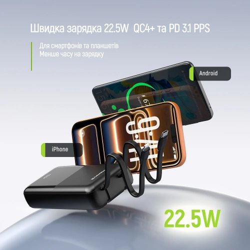 Powerbank ColorWay DigiPower 20000mAh 22.5W (CW-PB200LP01BK) Black купити в Україні | Telemart фото