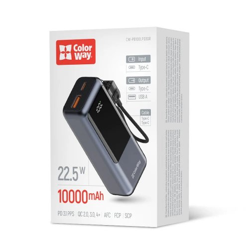Powerbank ColorWay Urban 10000mAh 22.5W (CW-PB100LP03GR) Gray купити в Україні | Telemart фото