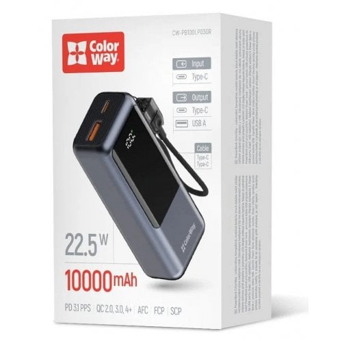 Powerbank ColorWay Urban 10000mAh 22.5W (CW-PB100LP03GR) Gray купити в Україні | Telemart фото