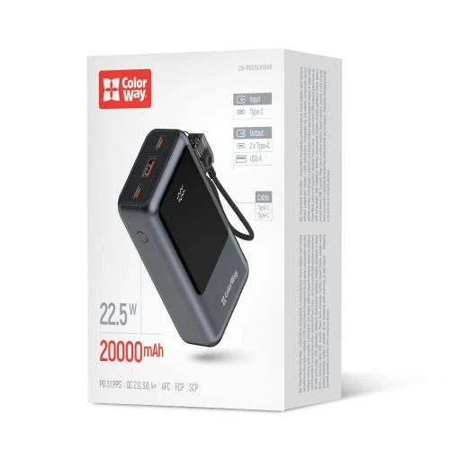 Powerbank ColorWay Urban 20000mAh 22.5W (CW-PB200LP03GR) Gray купити в Україні | Telemart фото