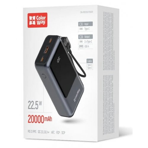 Powerbank ColorWay Urban 20000mAh 22.5W (CW-PB200LP03GR) Gray купити в Україні | Telemart фото