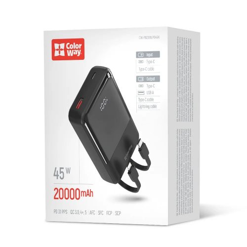 Powerbank ColorWay DigiPower 20000mAh 45W (CW-PB200LP04BK) Black купити в Україні | Telemart фото