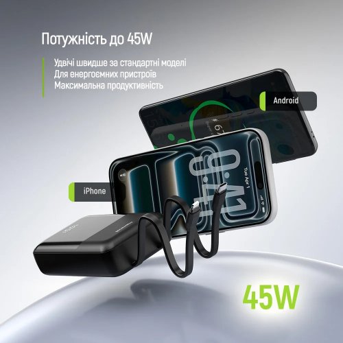 Powerbank ColorWay DigiPower 20000mAh 45W (CW-PB200LP04BK) Black купити в Україні | Telemart фото