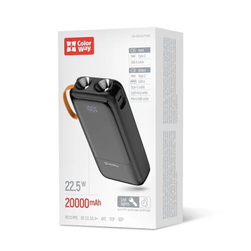 Powerbank ColorWay PowerHub 20000mAh 22.5W (CW-PB200LP07BK) Black купити в Україні | Telemart фото