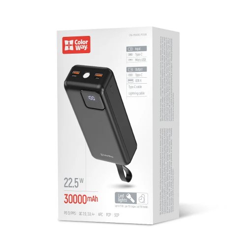 Powerbank ColorWay EnergyHub 30000mAh 22.5W (CW-PB300LP05BK) Black купити в Україні | Telemart фото