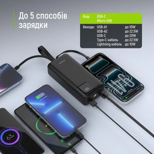 Powerbank ColorWay EnergyHub 30000mAh 22.5W (CW-PB300LP05BK) Black купити в Україні | Telemart фото