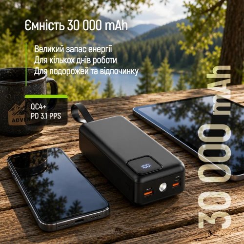 Powerbank ColorWay EnergyHub 30000mAh 22.5W (CW-PB300LP05BK) Black купити в Україні | Telemart фото