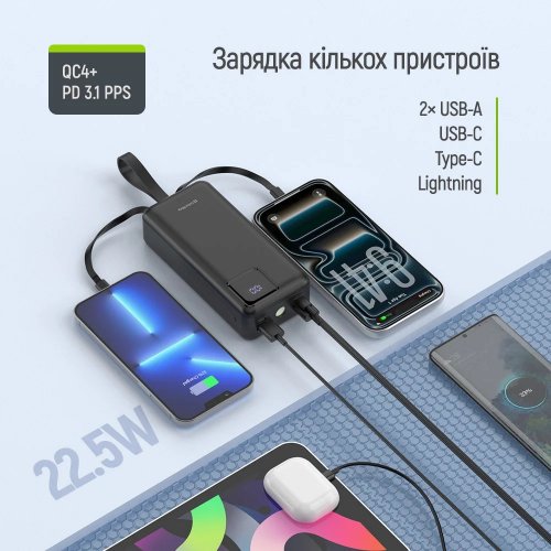 Powerbank ColorWay EnergyHub 30000mAh 22.5W (CW-PB300LP05BK) Black купити в Україні | Telemart фото