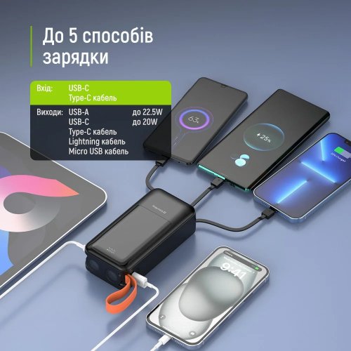 Powerbank ColorWay PowerHub 30000mAh 22.5W (CW-PB300LP07BK) Black купити в Україні | Telemart фото