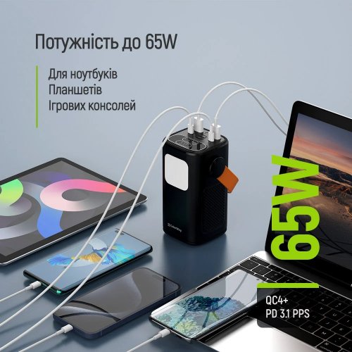 Powerbank ColorWay NightWork 40000mAh 65W (CW-PB400LP06BK) Black купити в Україні | Telemart фото