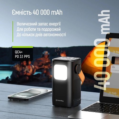 Powerbank ColorWay NightWork 40000mAh 65W (CW-PB400LP06BK) Black купити в Україні | Telemart фото