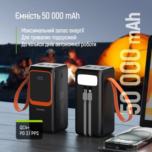 Powerbank ColorWay PowerView 50000mAh 22.5W (CW-PB500LP02BK) Black купити в Україні | Telemart фото