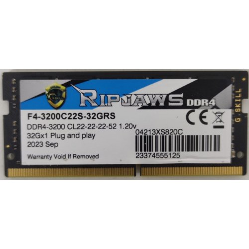Озп G.Skill SODIMM DDR4 32GB 3200Mhz Ripjaws (F4-3200C22S-32GRS) (Відновлено продавцем, 905428) купити в Україні | Telemart фото
