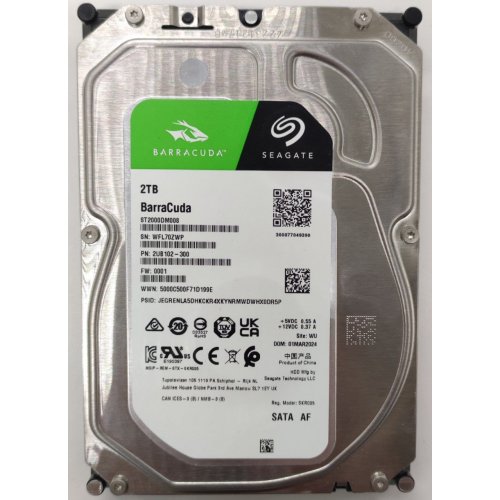 Жорсткий диск Seagate BarraCuda 2TB 256MB 7200RPM 3.5" (ST2000DM008) (Відновлено продавцем, 905441) купити в Україні | Telemart фото