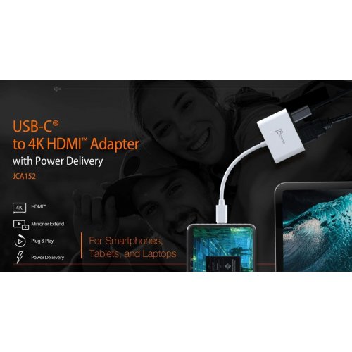Адаптер J5create JCA152 USB Type-C to HDMI (JCA152-N) White купить в Украине | Telemart фото
