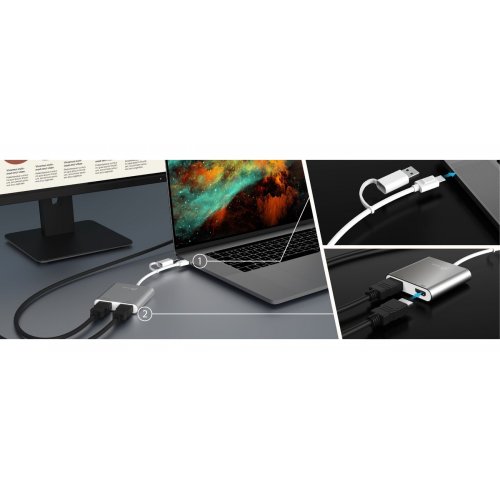 Сплиттер J5create JCA365 USB Type-C to 2 x HDMI (JCA365-N) Silver купить в Украине | Telemart фото