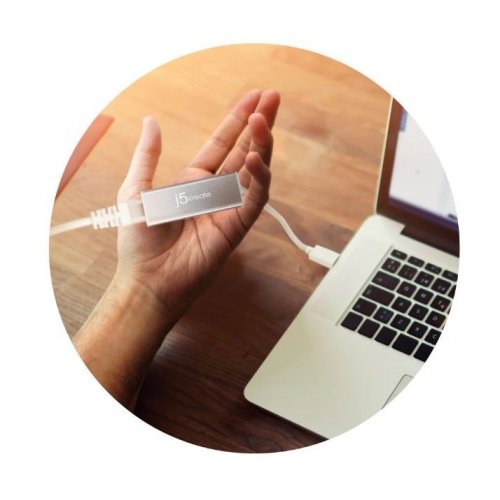 Мережева карта J5create JUE130 USB 3.0 to Gigabit Ethernet (JUE130-N) Silver купити в Україні | Telemart фото