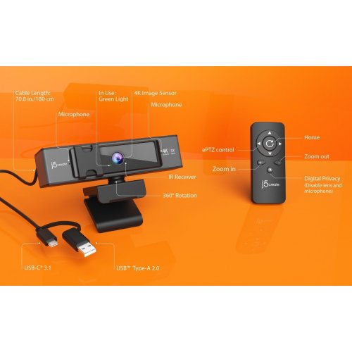 Веб-камера J5create JVCU435 4K (JVCU435-N) Black купити в Україні | Telemart фото
