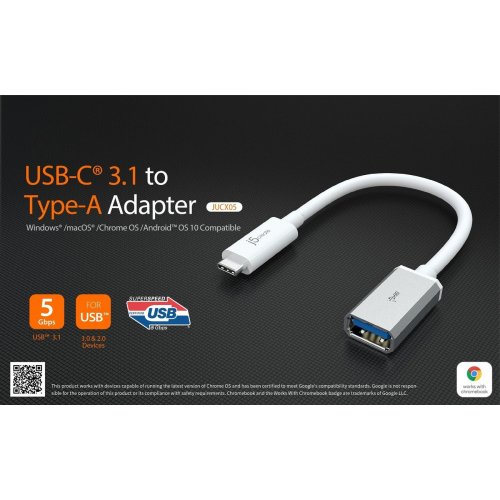 Адаптер J5create JUCX05 USB 3.1 Type-C to USB OTG 0.1m (JUCX05-N) White купить в Украине | Telemart фото