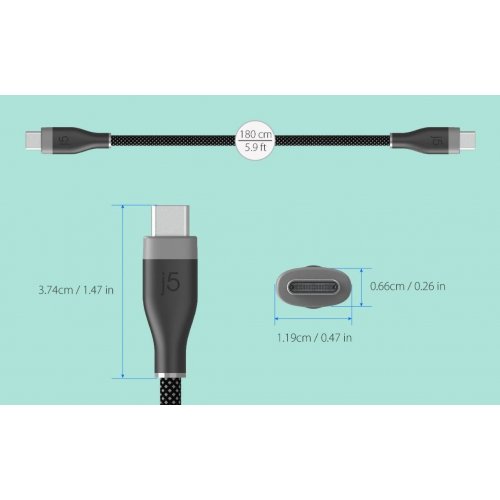 Кабель J5create JUCX18 USB Type-C to USB Type-C 60W 1.8m (JUCX18L18W-N) White купить в Украине | Telemart фото