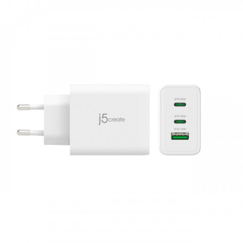 Сетевое зарядное устройство J5create JUP3365E GaN USB + 2 x USB Type-C 65W (JUP3365E-EN) White купить в Украине | Telemart фото