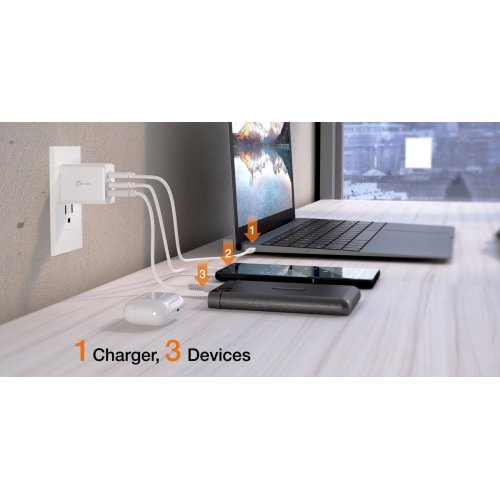 Сетевое зарядное устройство J5create JUP3365E GaN USB + 2 x USB Type-C 65W (JUP3365E-EN) White купить в Украине | Telemart фото