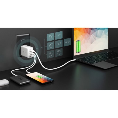 Сетевое зарядное устройство J5create JUP3365E GaN USB + 2 x USB Type-C 65W (JUP3365E-EN) White купить в Украине | Telemart фото