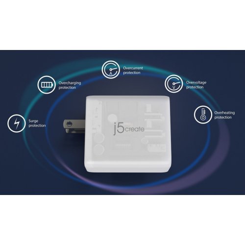 Сетевое зарядное устройство J5create JUP3365E GaN USB + 2 x USB Type-C 65W (JUP3365E-EN) White купить в Украине | Telemart фото