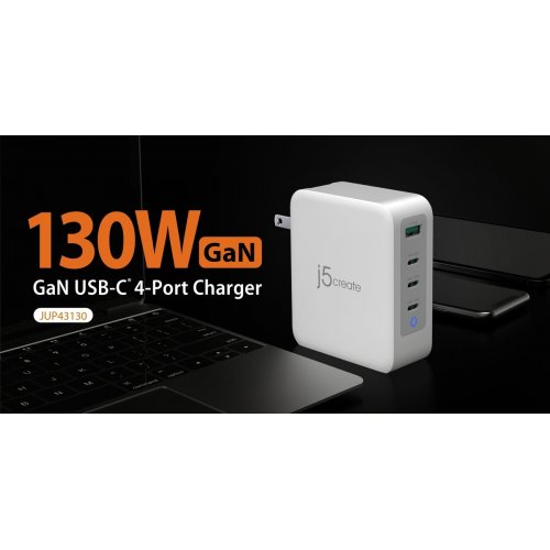 Сетевое зарядное устройство J5create JUP43130E GaN USB + 3 x USB Type-C 130W (JUP43130E-EN) White/Grey купить в Украине | Telemart фото
