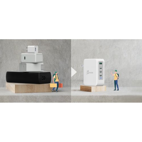 Сетевое зарядное устройство J5create JUP43130E GaN USB + 3 x USB Type-C 130W (JUP43130E-EN) White/Grey купить в Украине | Telemart фото