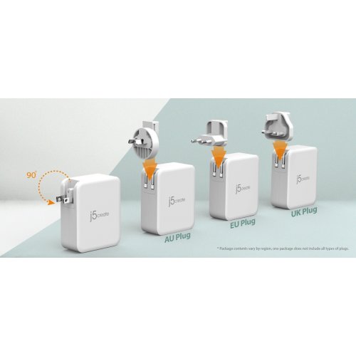 Сетевое зарядное устройство J5create JUP43130E GaN USB + 3 x USB Type-C 130W (JUP43130E-EN) White/Grey купить в Украине | Telemart фото