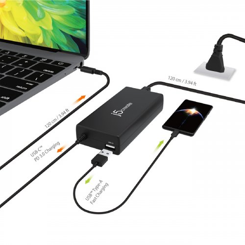 Зарядное устройство для ноутбука J5create JUP2290C USB + USB Type-C 100W (JUP2290C-EN) Black купить в Украине | Telemart фото