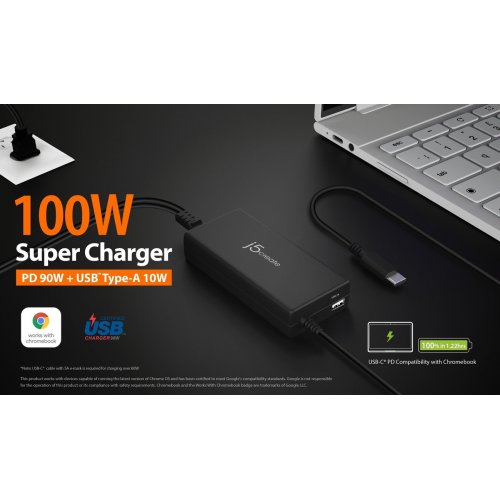 Зарядное устройство для ноутбука J5create JUP2290C USB + USB Type-C 100W (JUP2290C-EN) Black купить в Украине | Telemart фото