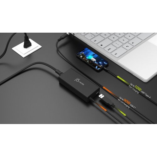Зарядное устройство для ноутбука J5create JUP2290C USB + USB Type-C 100W (JUP2290C-EN) Black купить в Украине | Telemart фото