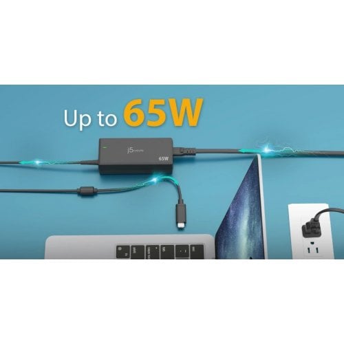 Зарядний пристрій для ноутбука J5create JUP1265 USB Type-C 65W (JUP1265-EN) Black купити в Україні | Telemart фото