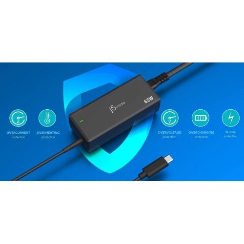 Зарядний пристрій для ноутбука J5create JUP1265 USB Type-C 65W (JUP1265-EN) Black купити в Україні | Telemart фото