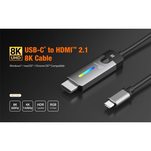 Кабель J5create JCC157 USB Type-C to HDMI v2.1 8K 1.8m (JCC157-N) Space Gray купити в Україні | Telemart фото