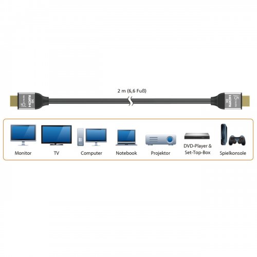 Кабель J5create JDC53 HDMI to HDMI v2.1 8K 2m (JDC53-N) Black купити в Україні | Telemart фото