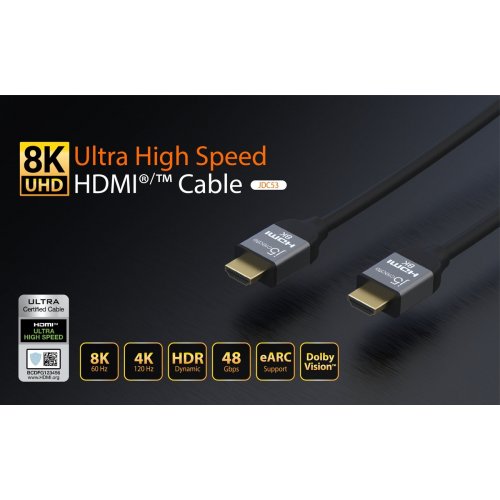 Кабель J5create JDC53 HDMI to HDMI v2.1 8K 2m (JDC53-N) Black купити в Україні | Telemart фото