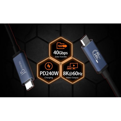 Кабель J5create JUC29L08 USB Type-C to USB Type-C 8K 0.8m (JUC29L08-N) Black купити в Україні | Telemart фото