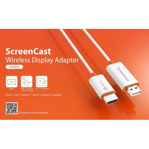 Бездротовий подовжувач J5create JVAW56 ScreenCast Wireless Display Adapter Full HD (JVAW56-N) White купити в Україні | Telemart фото